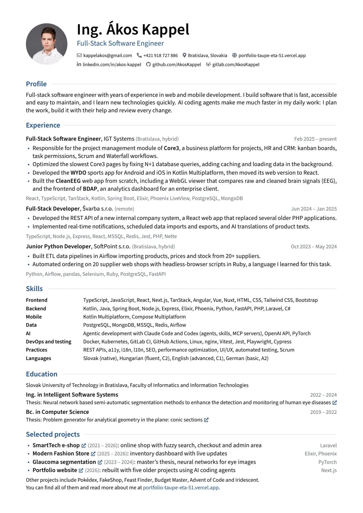 CV of Ákos Kappel, page 1