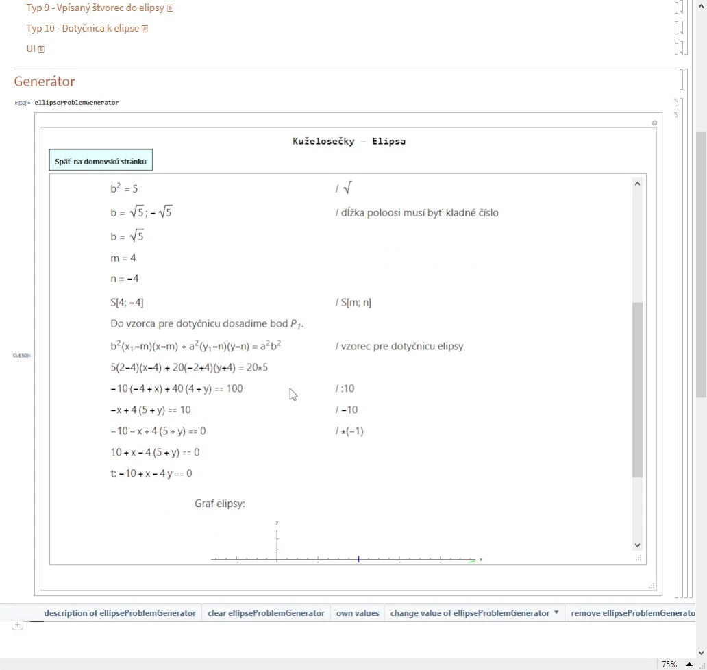 Screen recording of the generator building a test and solving a tangent problem step by step