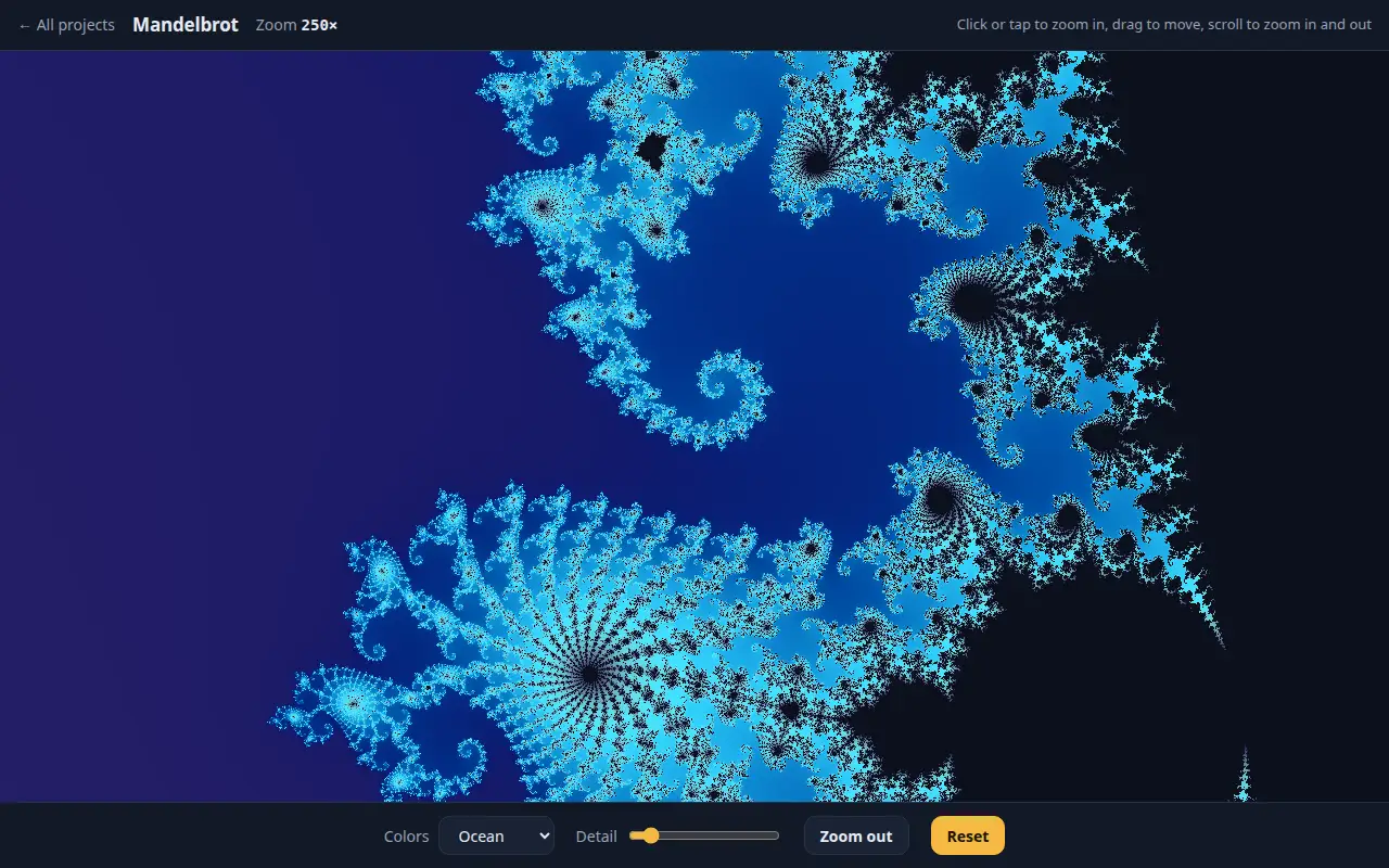 Blue spirals at the edge of the Mandelbrot set
