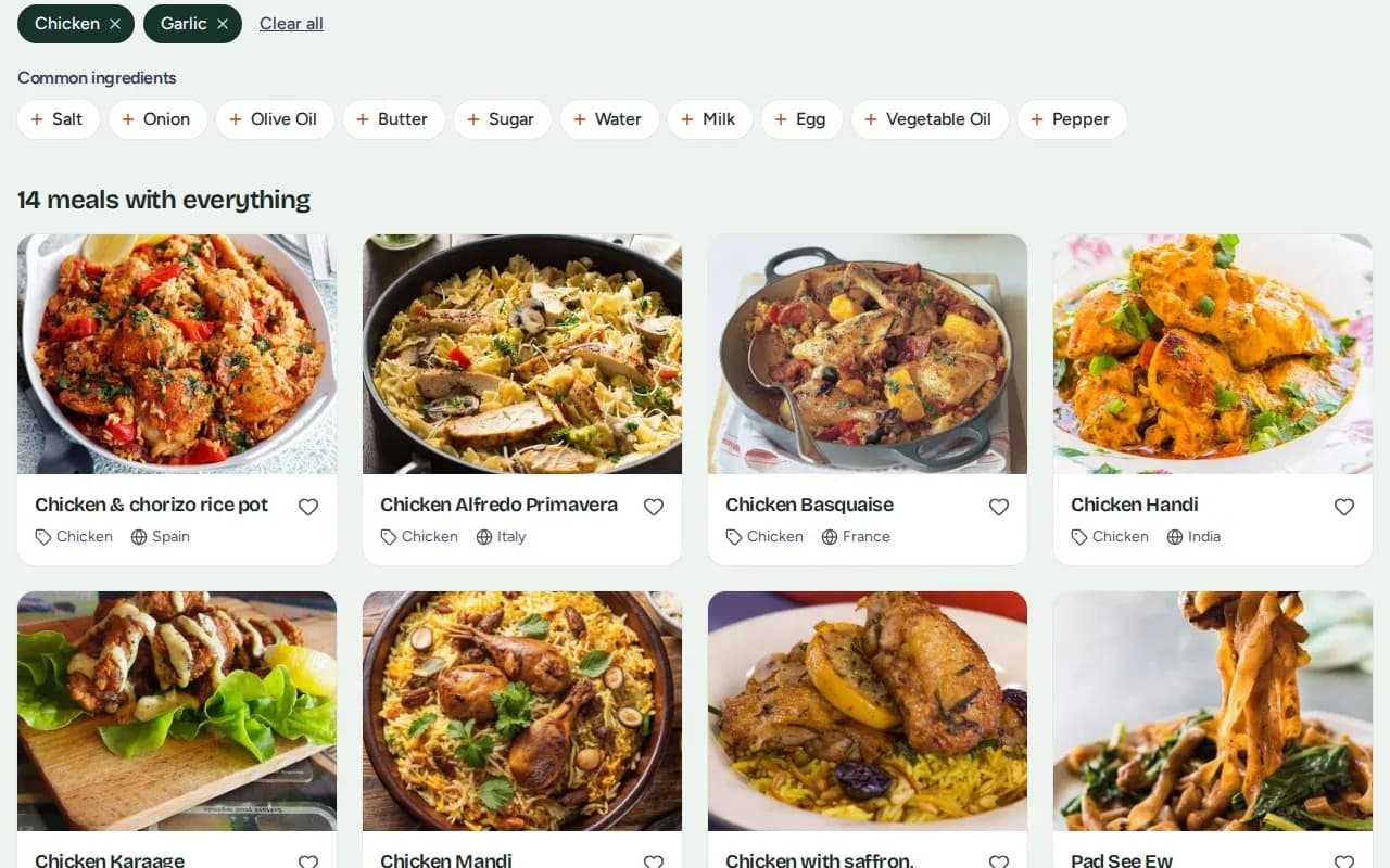 Ingredient picker that finds meals from what is in the fridge
