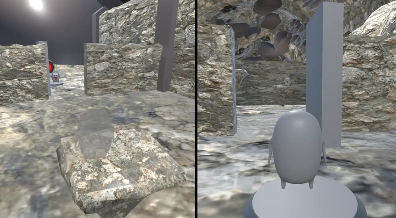 A see-through shadow block next to a player on a button