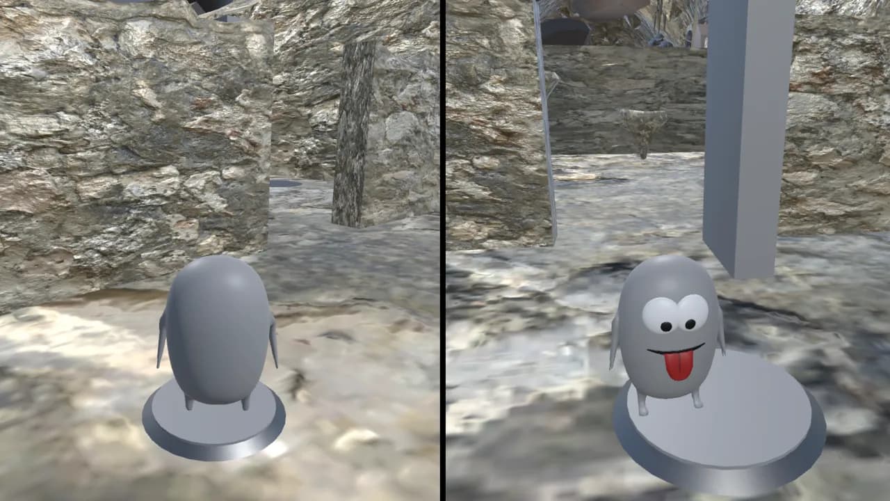 Both players standing on pressure plates in stone ruins